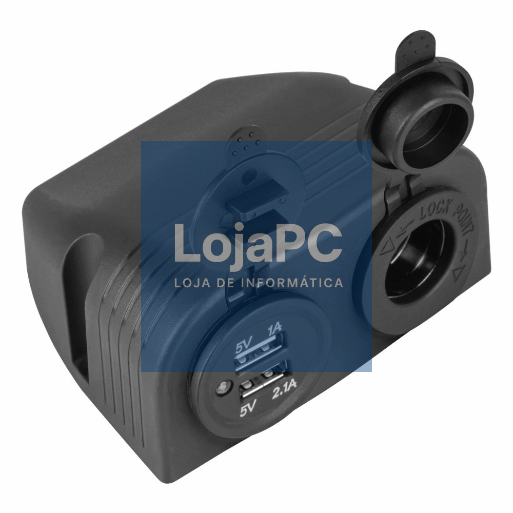 Caixa C/ Tomada USB Dupla + Ficha Isqueiro