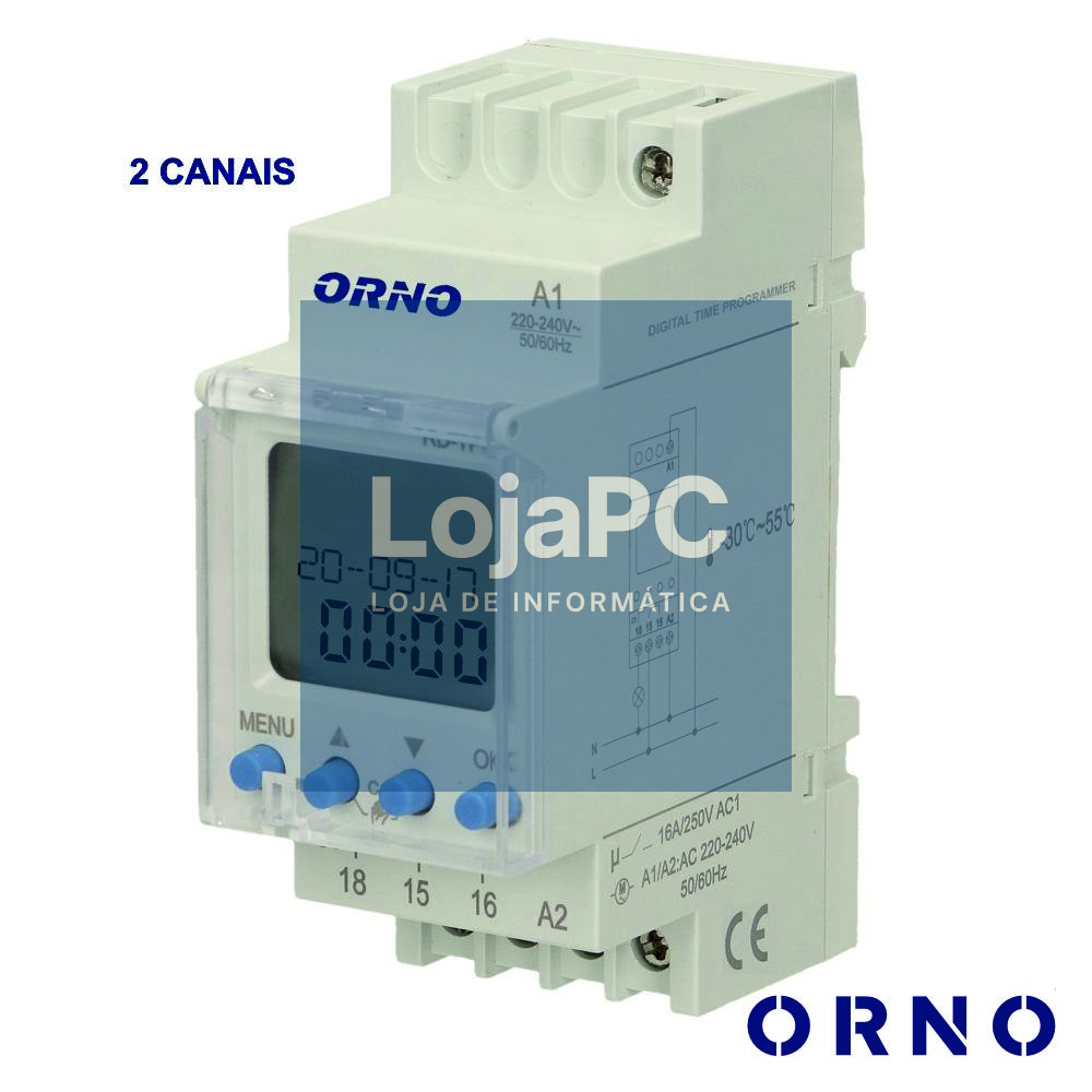 Temporizador Semanal Digital 16A 230V P/ Calha Din ORNO