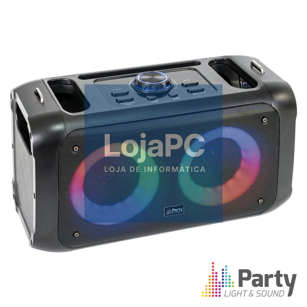 Sistema Som Portátil 100W 2x3"/8cm USB/BT/MicroSD LEDS PARTY