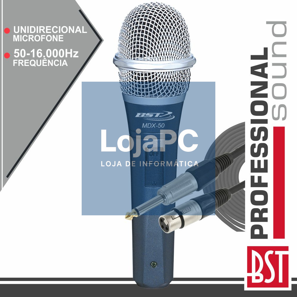 MICROFONE DINÂMICO UNIDIRECCIONAL C/ CABO 50HZ-16KHZ BST