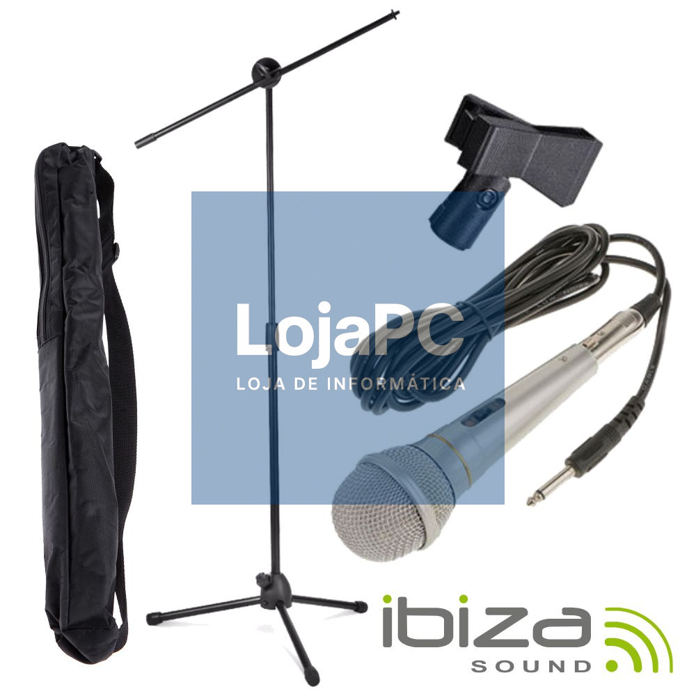MICROFONE DINÂMICO C/ CABO/SUPORTE/BOLSA/GRAMPO IBIZA