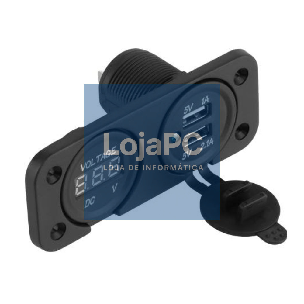Tomada USB Dupla De Embutir C/ Voltímetro