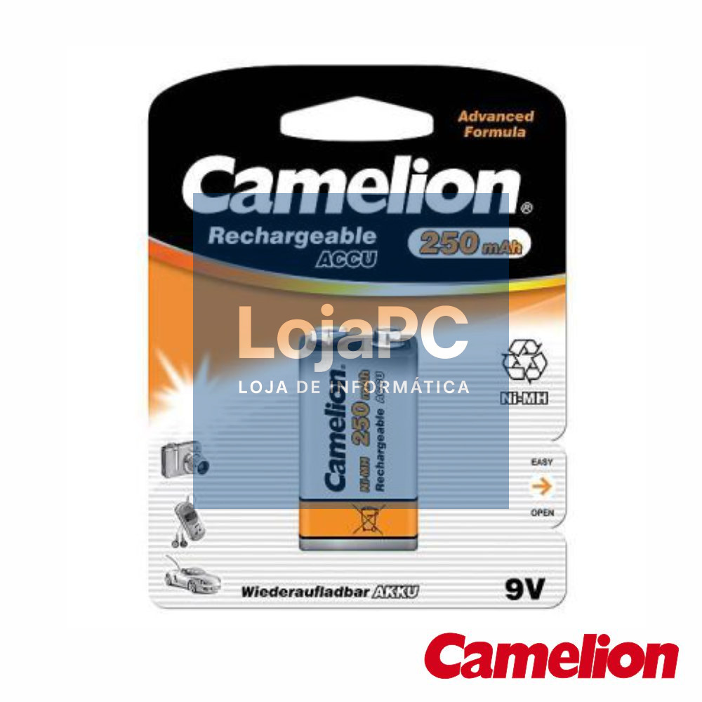 Pilha Recarregável Ni-Mh 6HR61/HR6F22 9V 250mA CAMELION