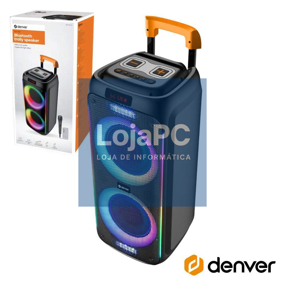 Coluna Amplificada 2x8" 600W USB/BT/SD/AUX TWS RGB DENVER