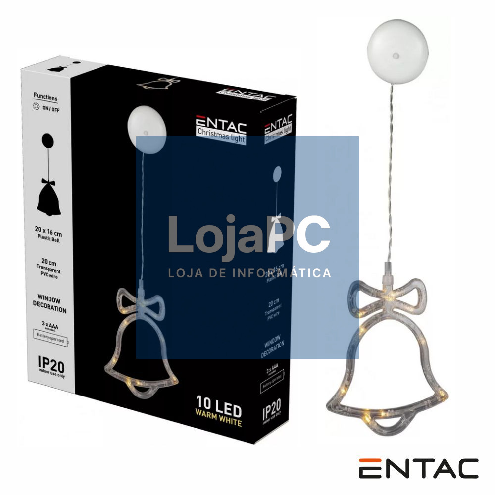 Sino Decorativo c/ ventosa 10 LED 3000K a pilhas ENTAC