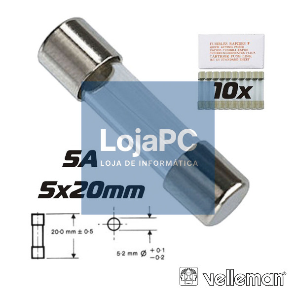 FUSÍVEL 5X20 FUSÃO LENTA 5A (10X) VELLEMAN