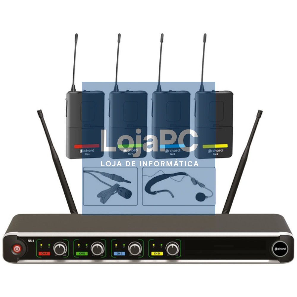 Central Microfone S/ Fios 4 Canais UHF
