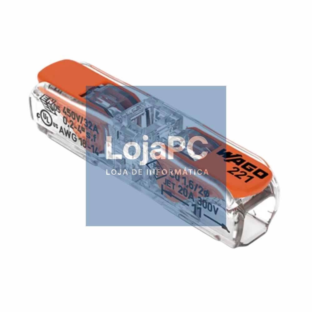 Ligador Rápido C/ Patilha 2 Condutores 0.2-4mm² 60x WAGO