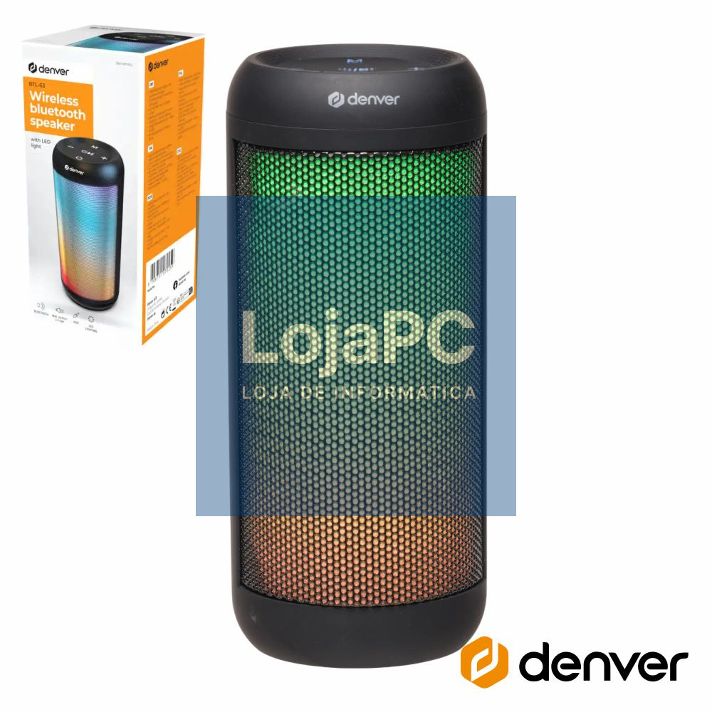 Coluna Bluetooth Portátil RGB 2x30W Preto DENVER