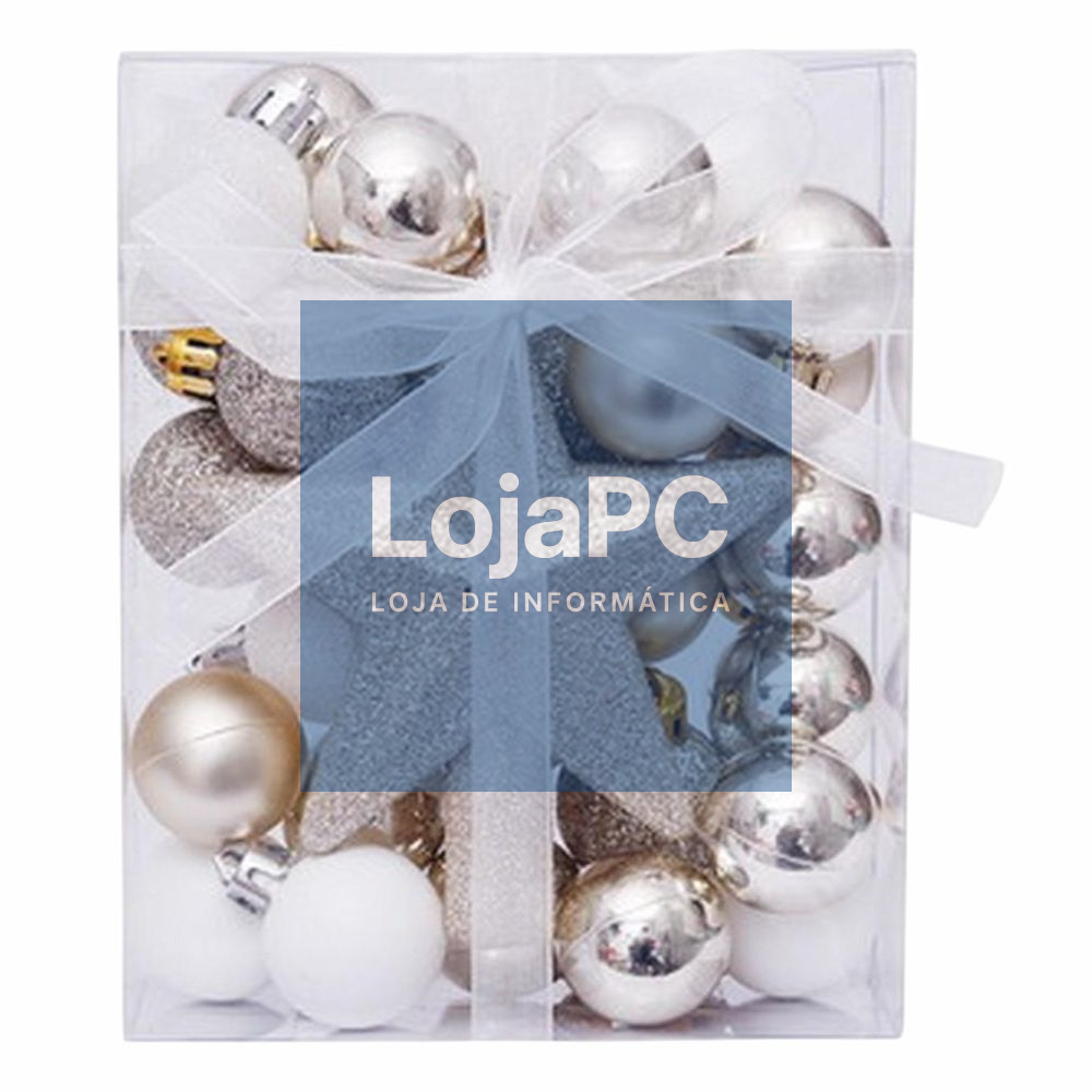 Conjunto 30 Bolas De Natal Prateado/Branco