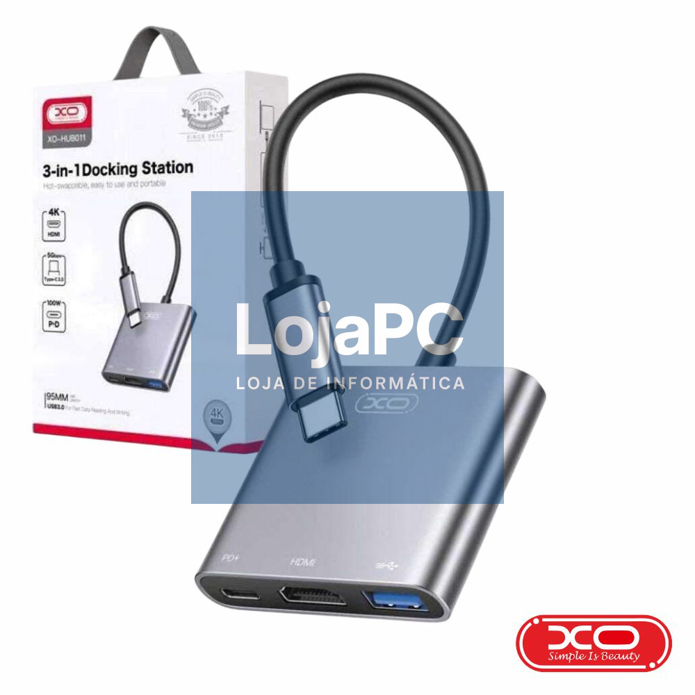 Hub USB-C P/ USB-A 3.0 + HDMI + USB-C PD XO