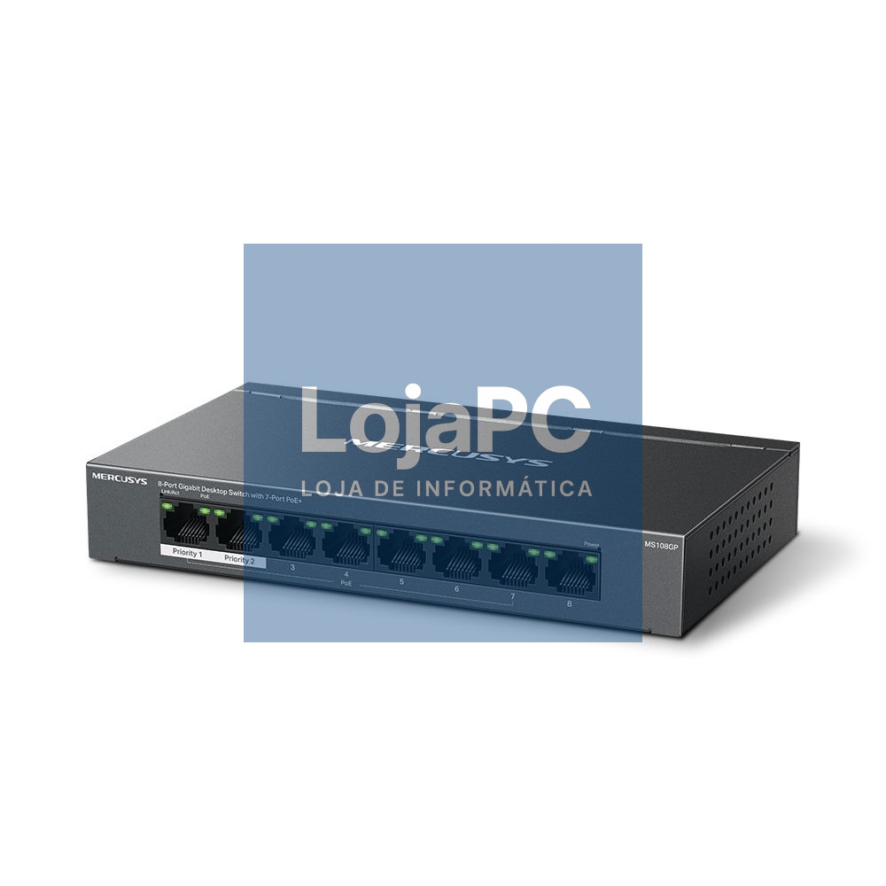 Switch de Rede Metálico Ethernet 1GB/s 8 Portas RJ45 PoE+
