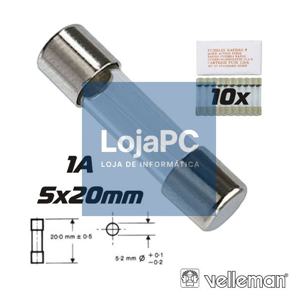 FUSÍVEL 5X20 FUSÃO LENTA 1A (10X) VELLEMAN