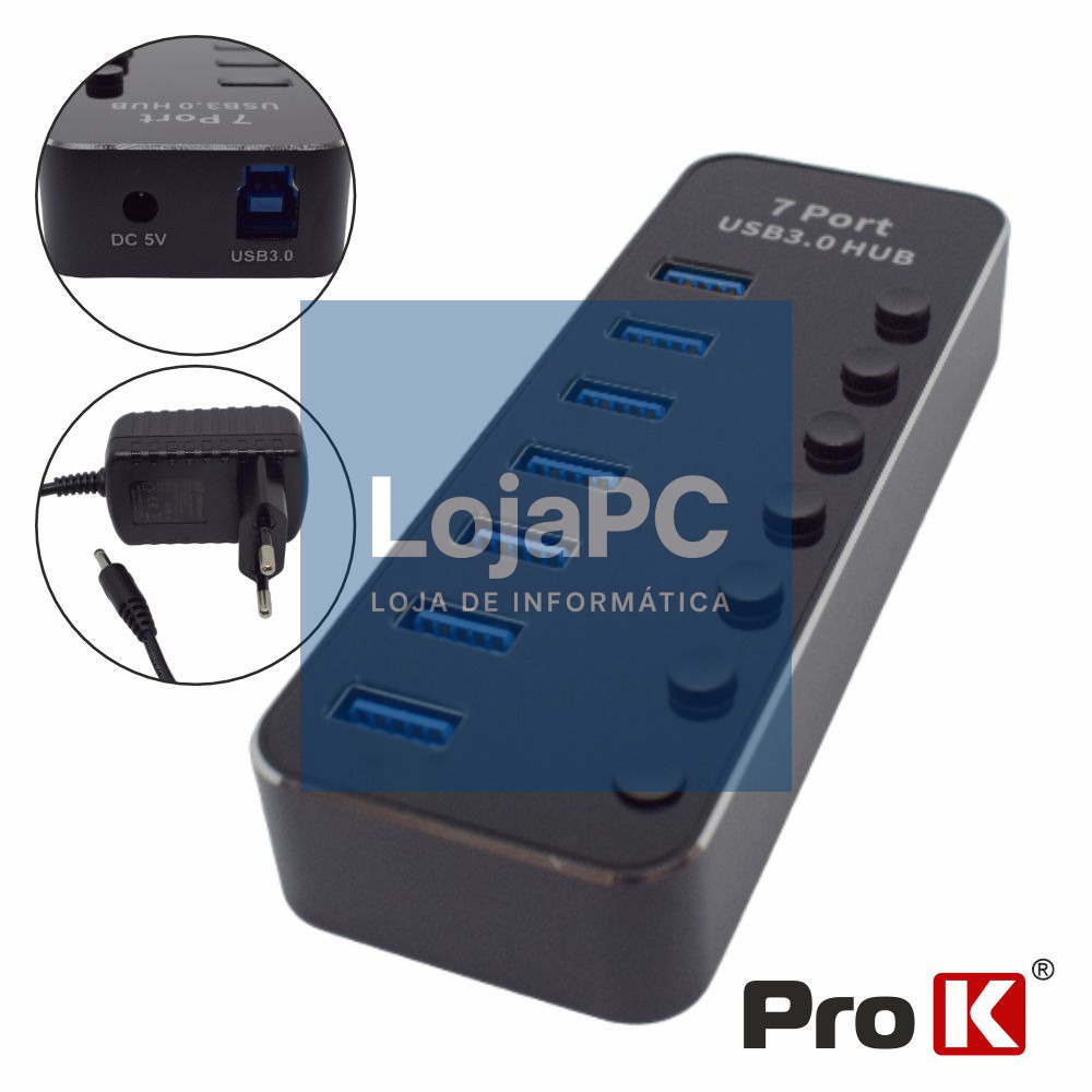 HUB USB 3.0 7 Portas C/ Alimentador PROK