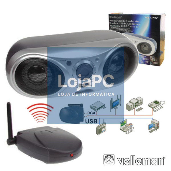 COLUNA S/FIOS P/ PC E MP3 USB/RCA 2X2Wmáx VELLEMAN