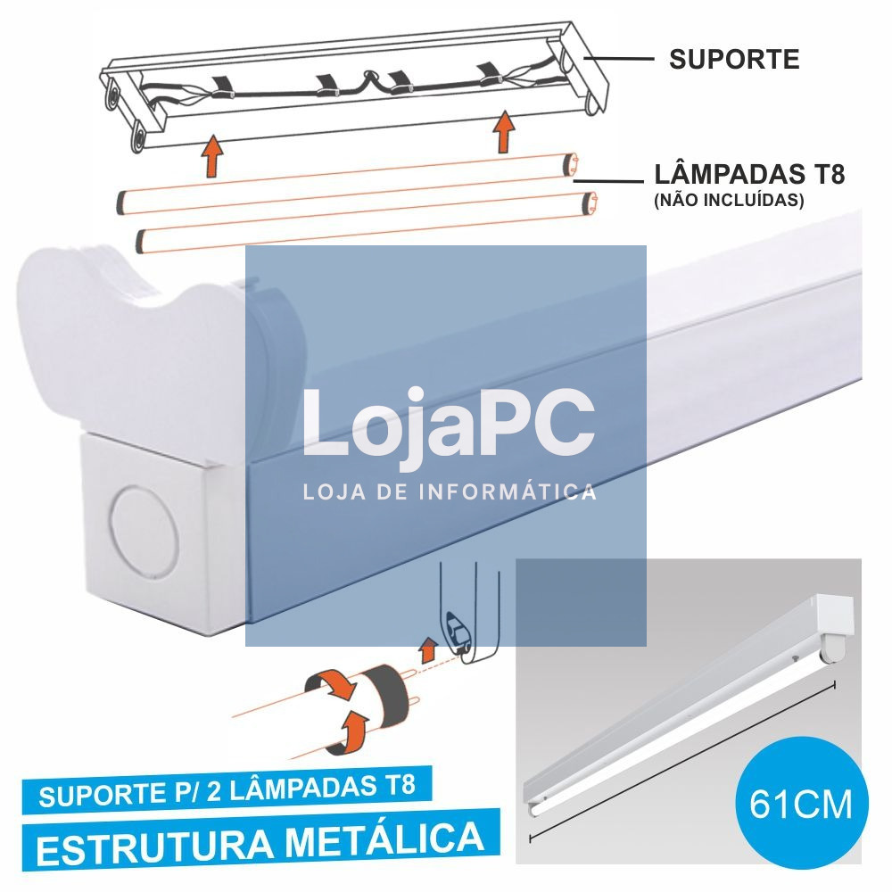 ARMADURA 60CM P/ LÂMPADA TUBULAR T8