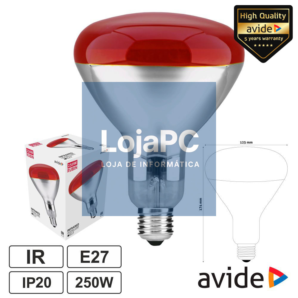 Lâmpada E27 250W Infravermelhos Topo Vermelho AVIDE