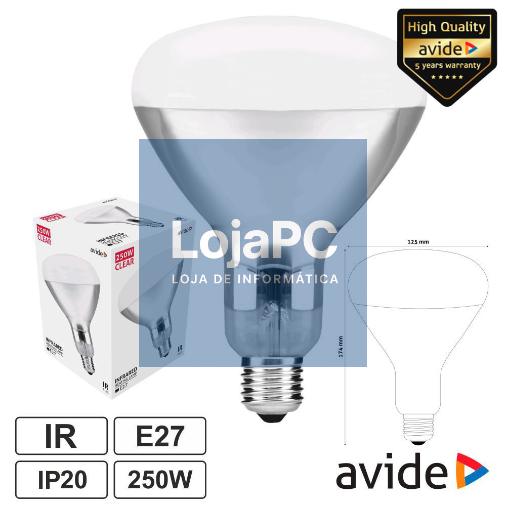Lâmpada E27 250W Infravermelhos Topo Branco AVIDE