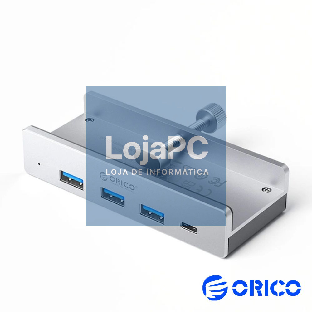 Hub USB 4 Portas USB 3.0/USB-C C/ Grampo De Fixação ORICO