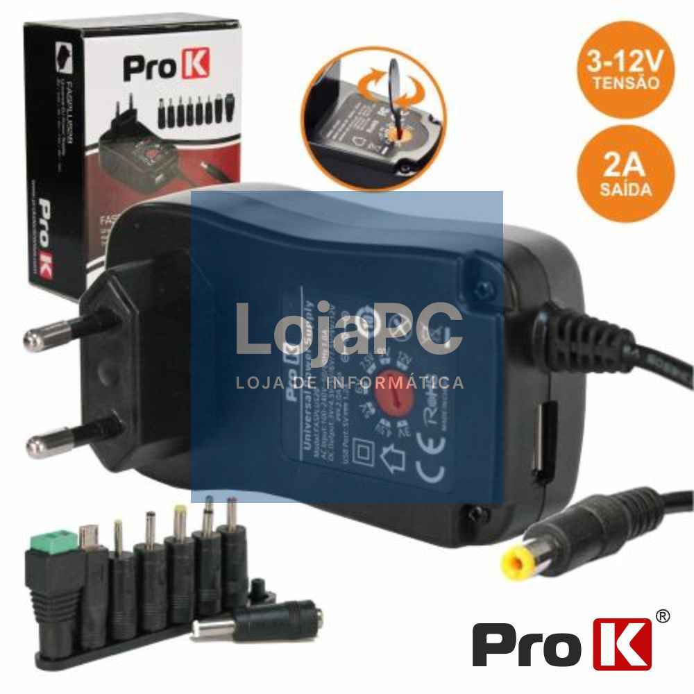 ALIMENTADOR COMPACTO COMUTADO 3-12V 2A 24W PROK