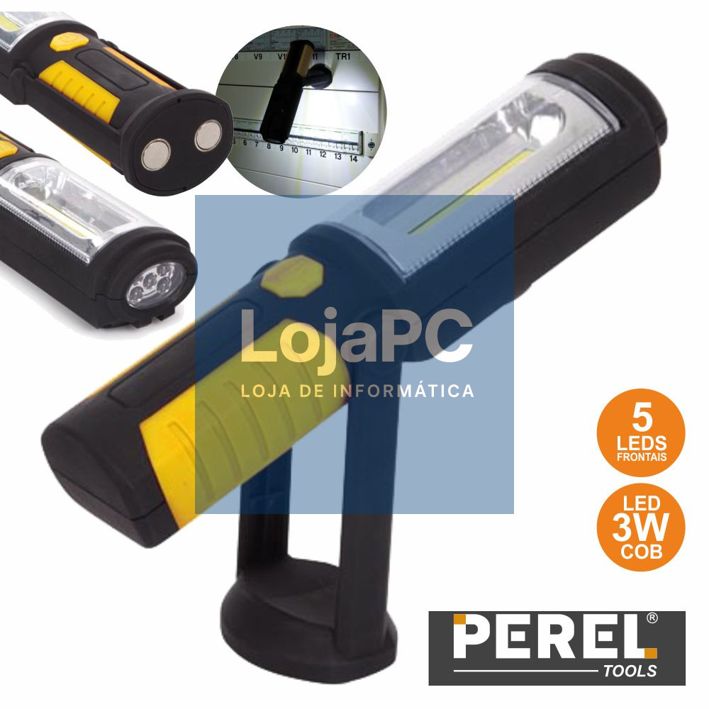 LÂMPADA MAGNÉTICA C/ SUPORTE 1 LED COB 3W + 5 LEDS PEREL