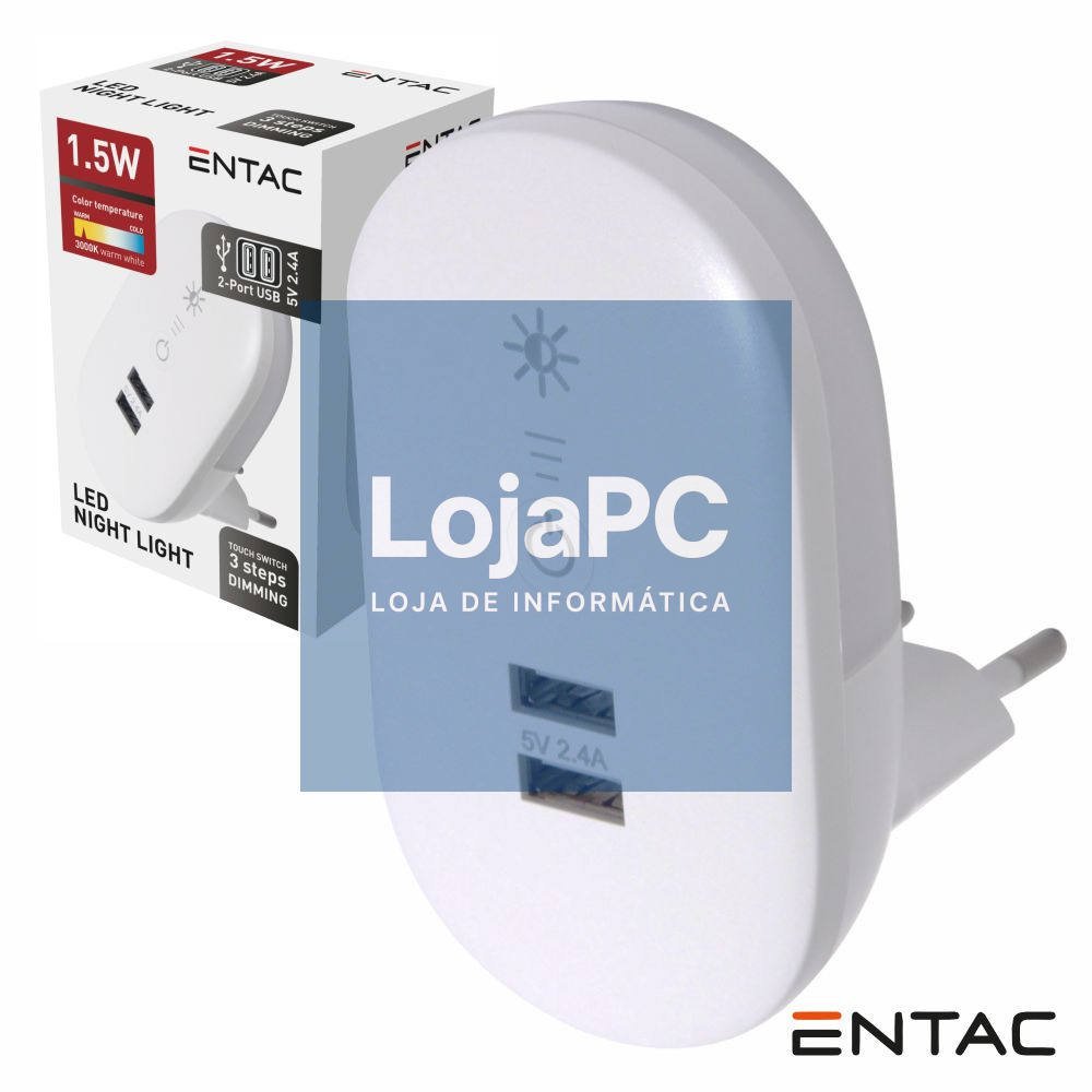 Luz De Presença LED 3000K 230V C/ 2 Portas USB-A ENTAC