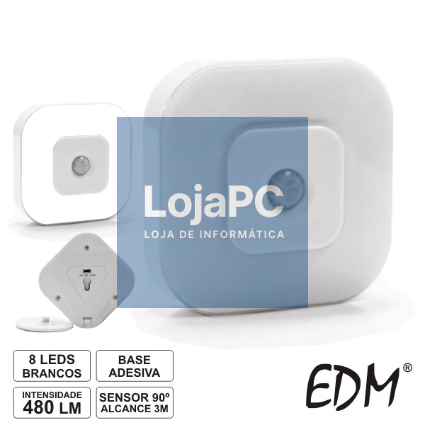 LANTERNA DE PAREDE 8 LEDS BRANCOS C/ SENSOR 90º