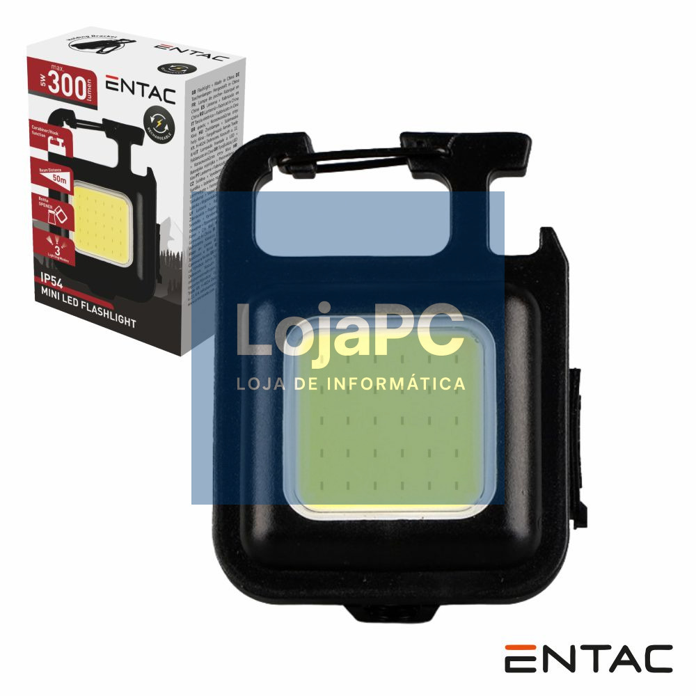 Lanterna LED COB Porta Chaves 5W 20lm IP54 Preto ENTAC