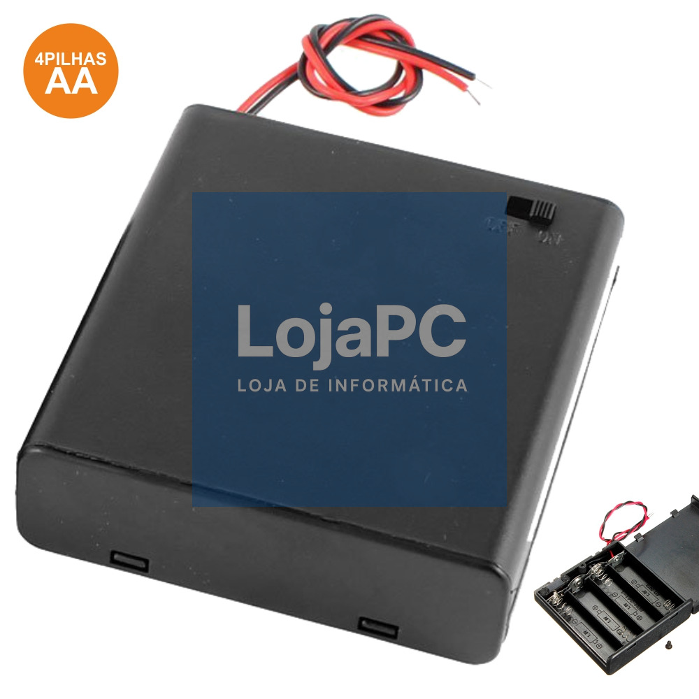 SUPORTE P/ 4 PILHAS AA C/ TAMPA E INTERRUPTOR