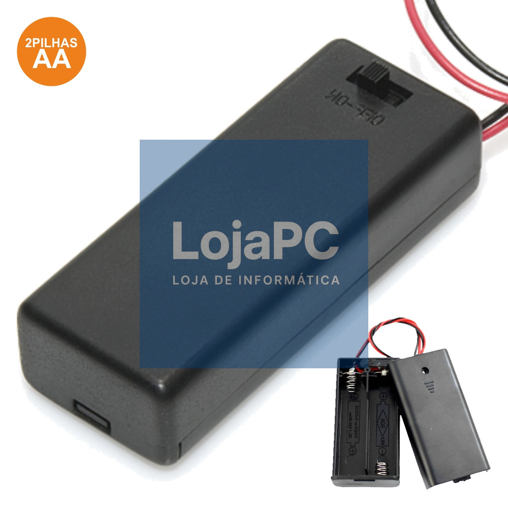 SUPORTE P/ 2 PILHAS AA C/ TAMPA E INTERRUPTOR