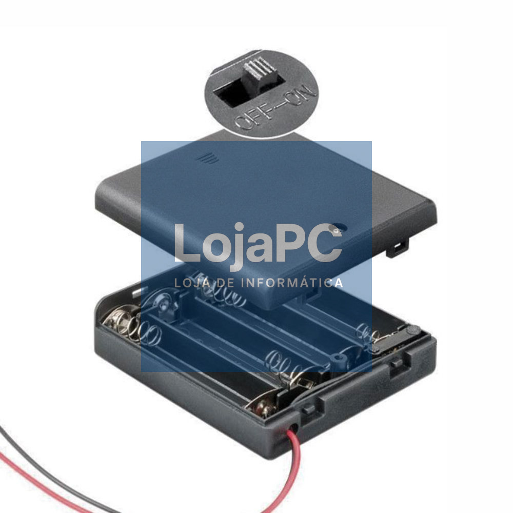 Suporte P/ 4 Pilhas AAA C/ Tampa E Interruptor