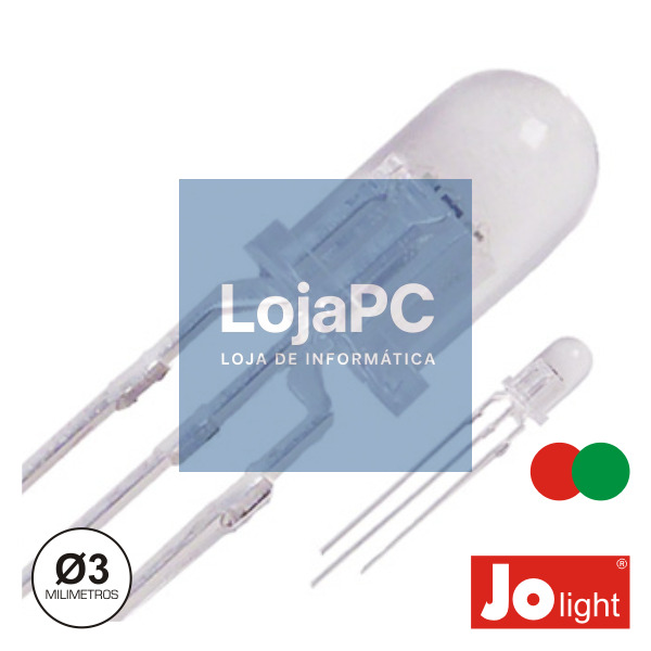 LED 3MM MULTICOR VERMELHO E VERDE DIFUSO JOLIGHT