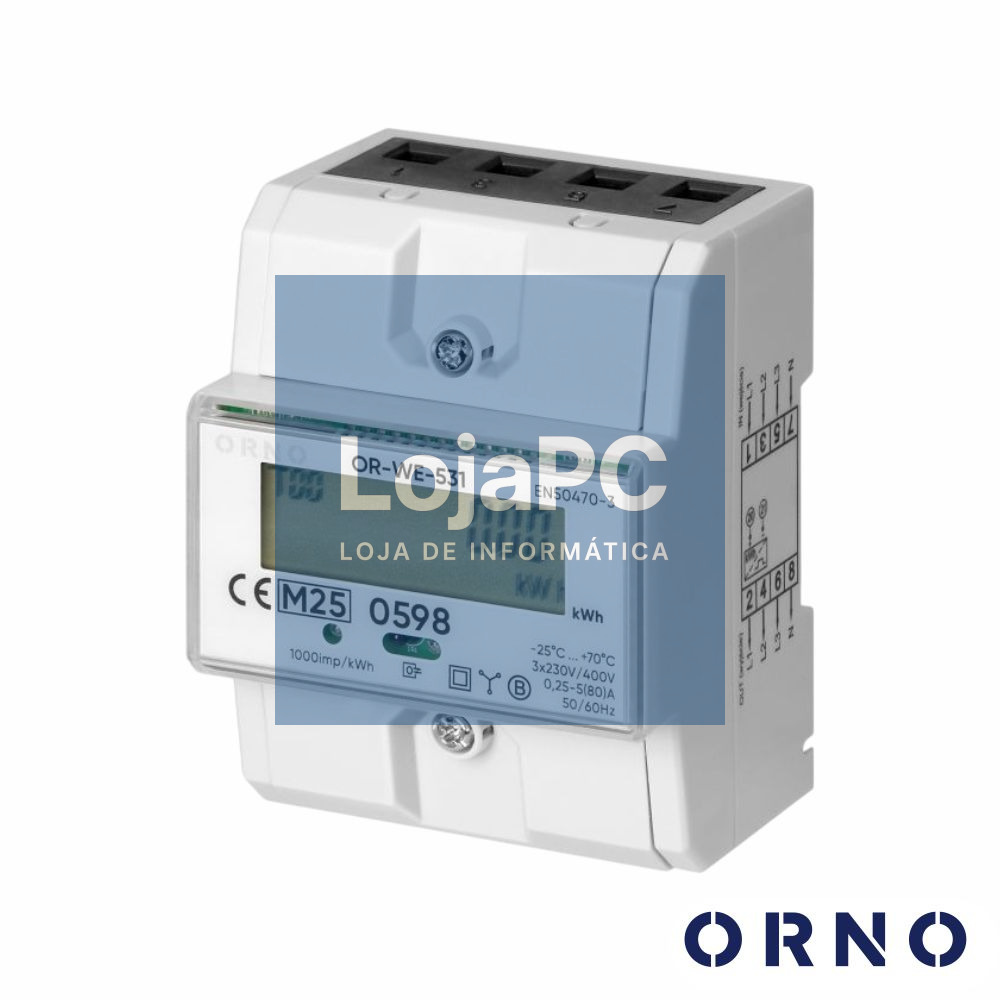 Contador de Energia Trifásico 230V/80A 4.5 Módulos Din ORNO