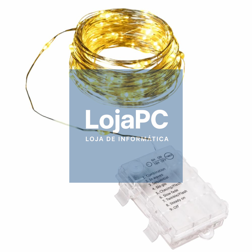 Luzes de Natal Arame 100 LED 3000K 3xAA 10m IP44
