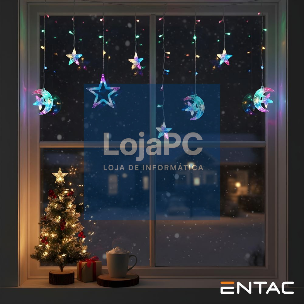 Grinalda 135 LEDs 2.7W Cortina de Estrelas e Lua RGB 3x07m