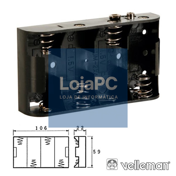 SUPORTE P/ 4 PILHAS C C/ TERMINAIS SNAP VELLEMAN