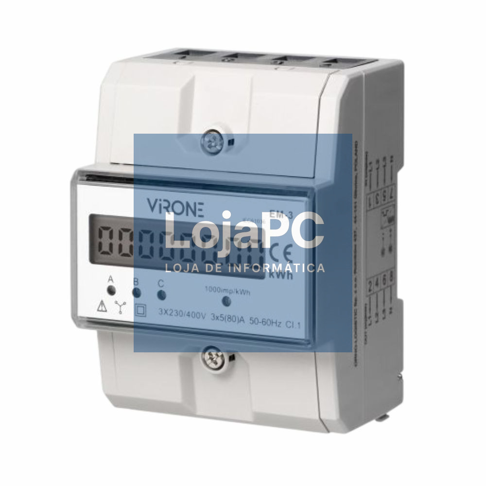 Contador Energia Digital Trifásico 230V/80A 4.3 Módulos DIN