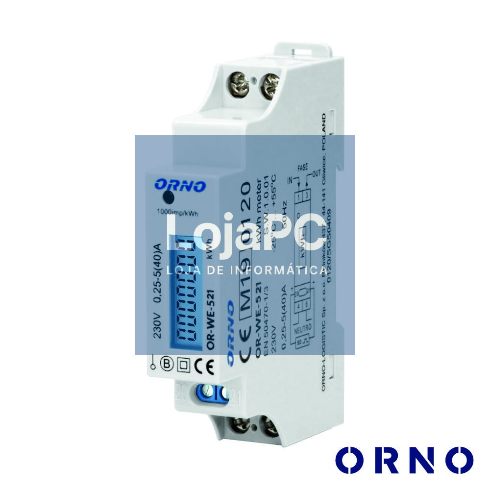 Contador de Energia 230V/40A 1 Módulo P/ Calha Din ORNO