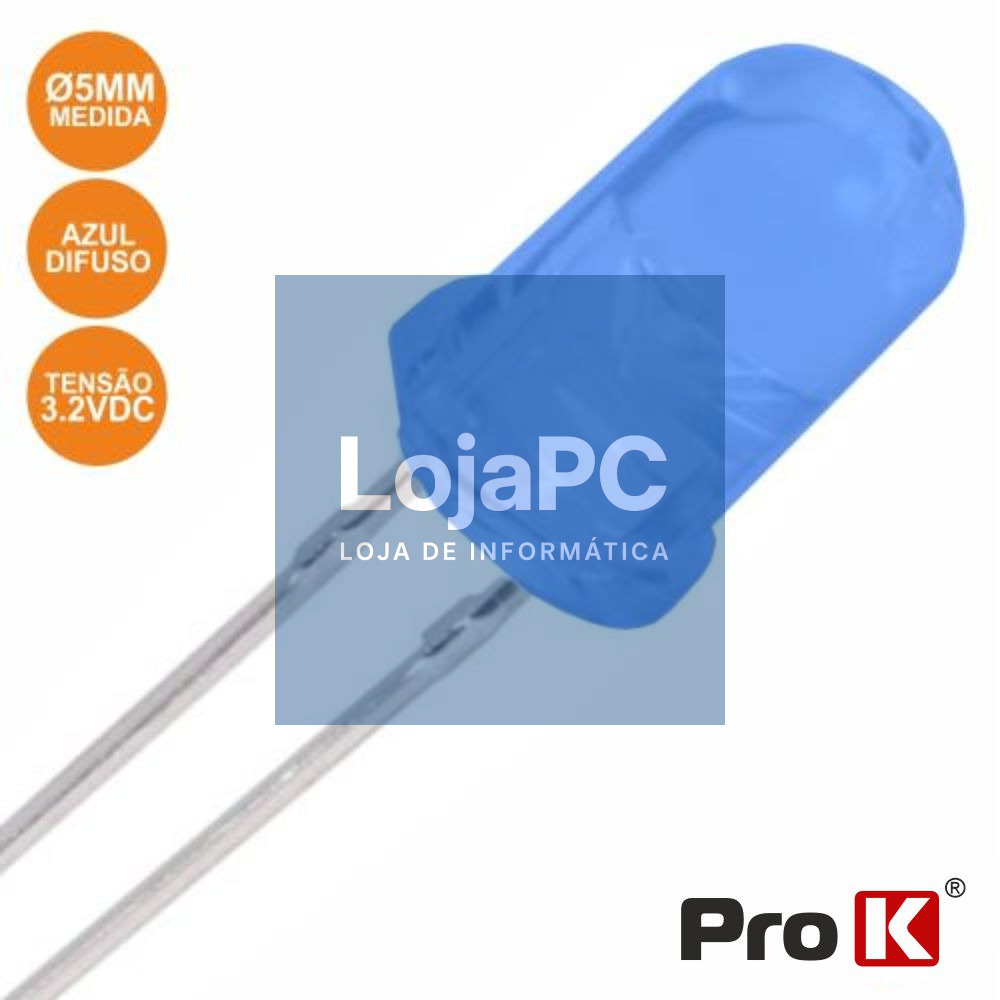 LED 5MM ALTO BRILHO AZUL DIFUSO PROK