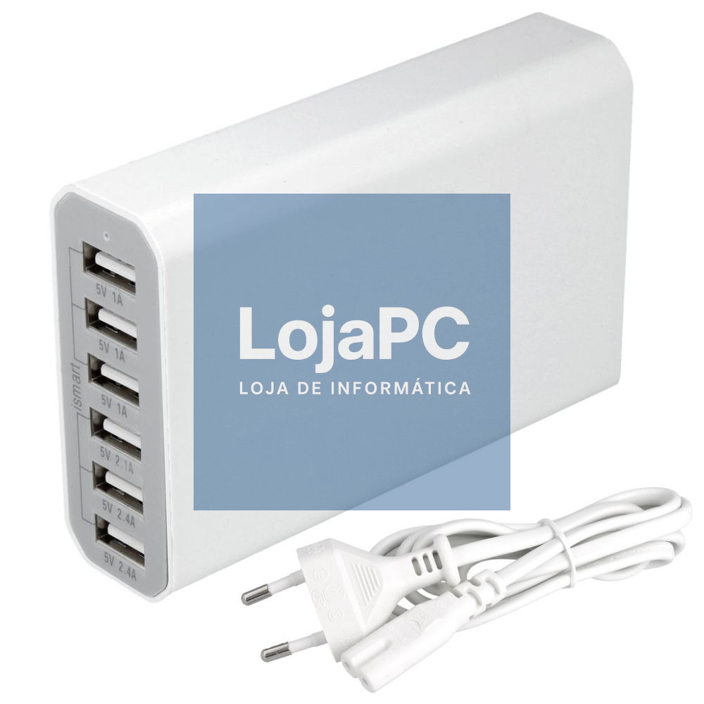 ALIMENTADOR COMPACTO COMUTADO 6 USB 5V 10A BRANCO