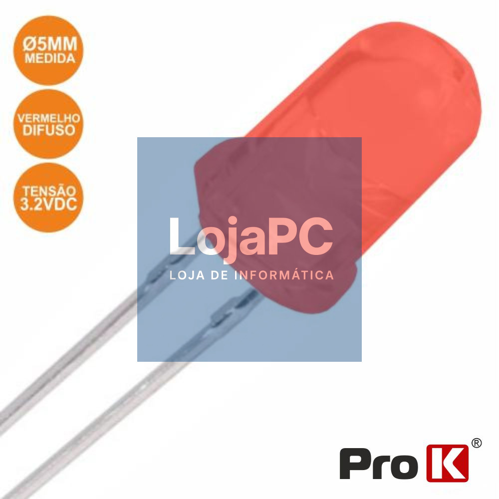 LED 5MM ALTO BRILHO VERMELHO DIFUSO PROK
