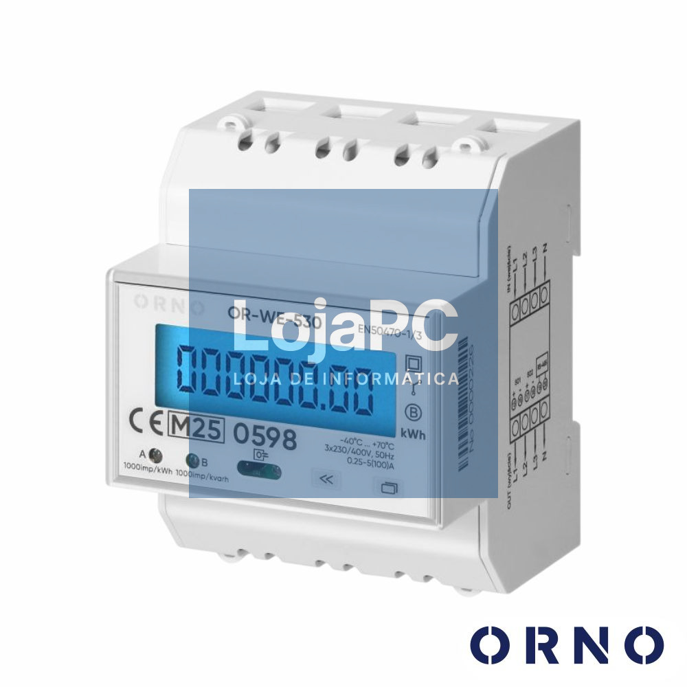 Contador de Energia Trifásico 230V/100A 4 Módulos Din ORNO
