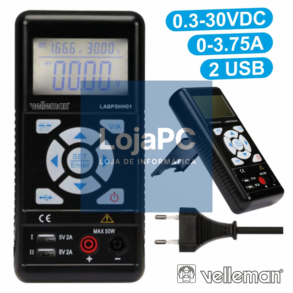 FONTE DE ALIMENTAÇÃO DIGITAL 0-30V / 0-3.75A 2 USB VELLEMAN