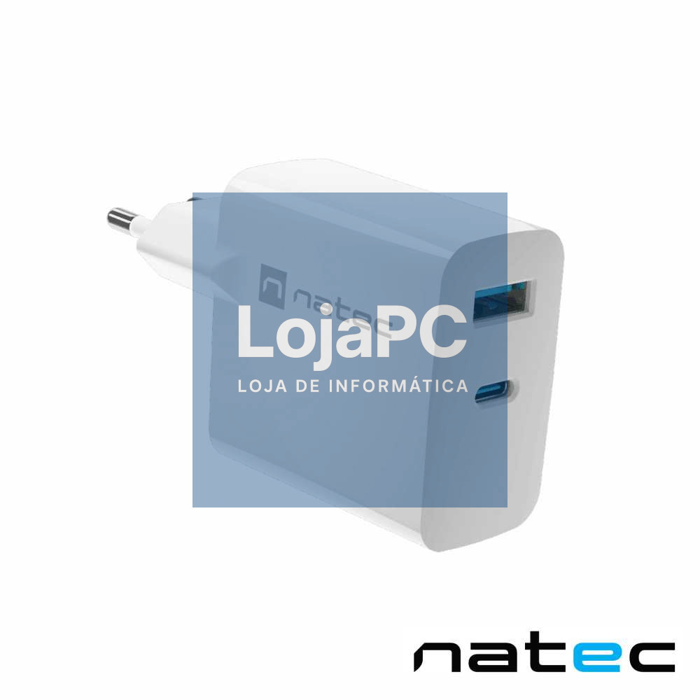 Alimentador GaN 65W PD/QC USB-C/USB-A RIBERA Branco NATEC