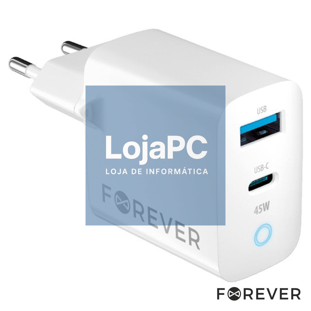 Alimentador Comutado 1xUSB-C/1xUSB-A PD/QC 45W GaN FOREVER