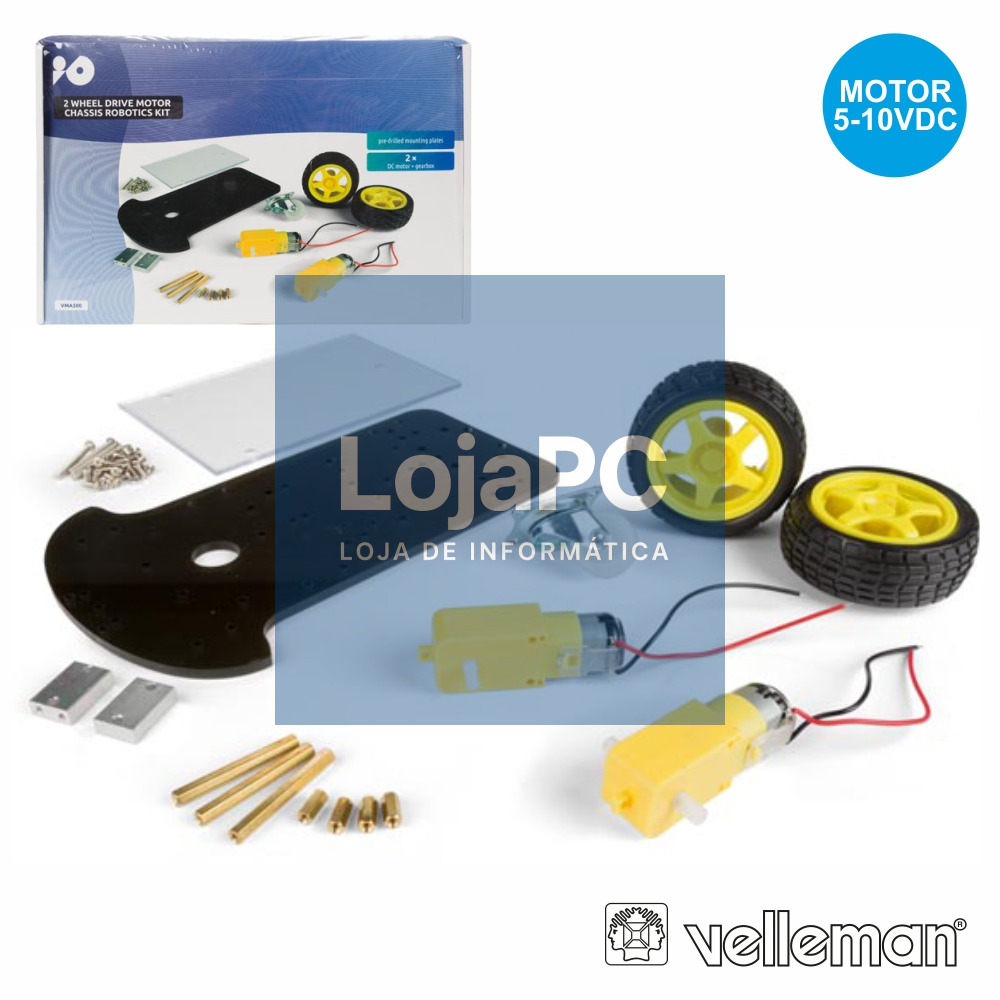 KIT ROBÓTICA C/ MOTOR 5-10VDC 2 RODAS E CHASSIS VELLEMAN