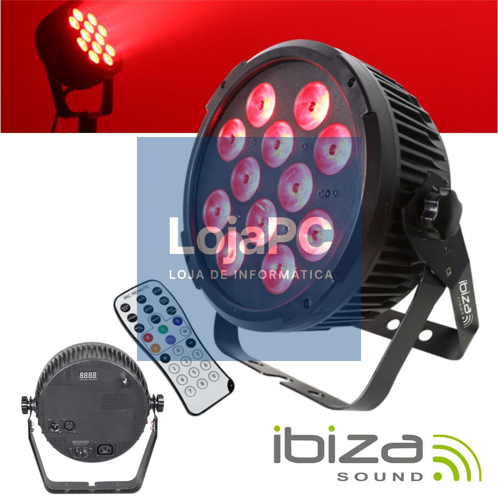 Projetor Luz C/ 12 LEDS RGBWA-UV DMX Comando IBIZA