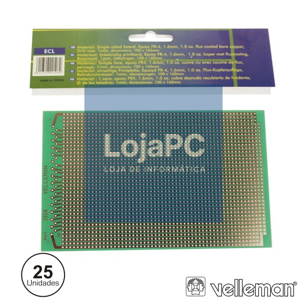 PLACA CIRCUITO IMPRESSO PERFURADA EM LINHAS 100X160MM (25X)