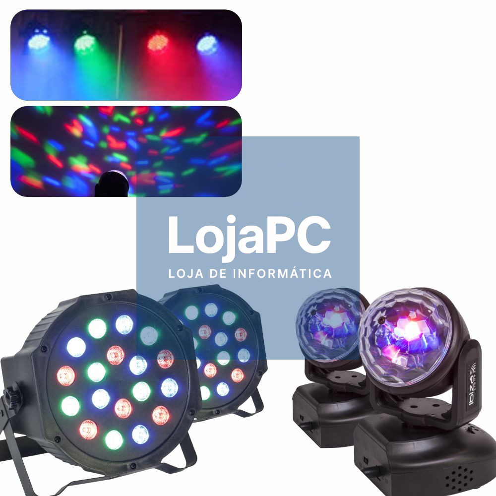 2x Moving Head RGB 18W e 2x Projetor PAR 18 LEDs RGB DMX