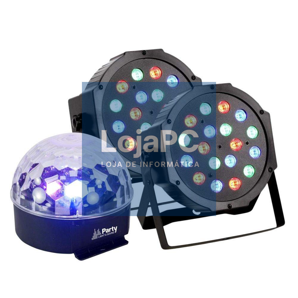 2 Projetores Par C/ 18 LEDS 1W RGB + Projetor Luz C/ 6 LEDS